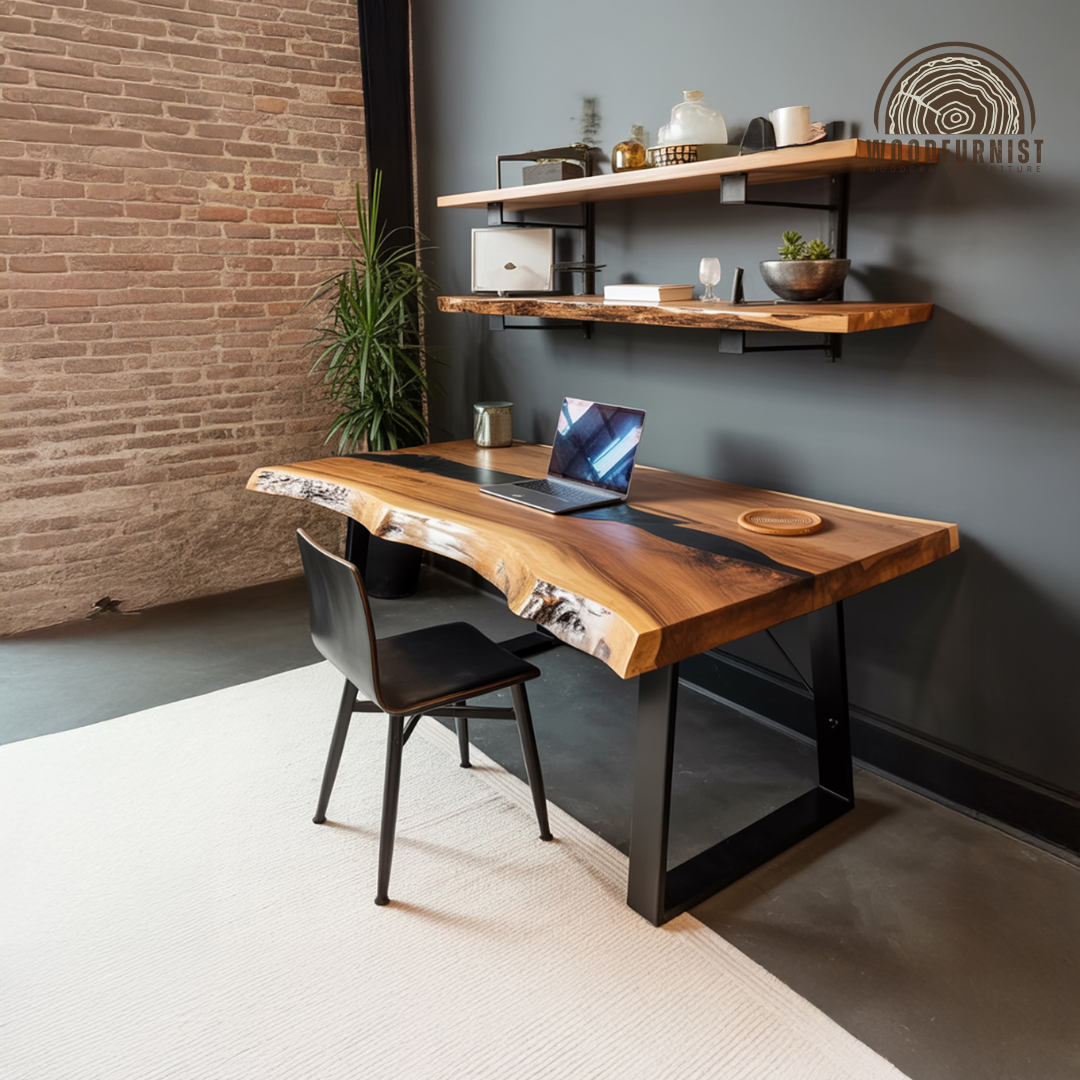 Live Edge Solid Wood Desk-Sculptural Workspace with Authentic Character