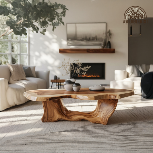 Handcrafted Sculptural Wood Coffee Table – Organic Solid Wood Statement Table WFNED0187