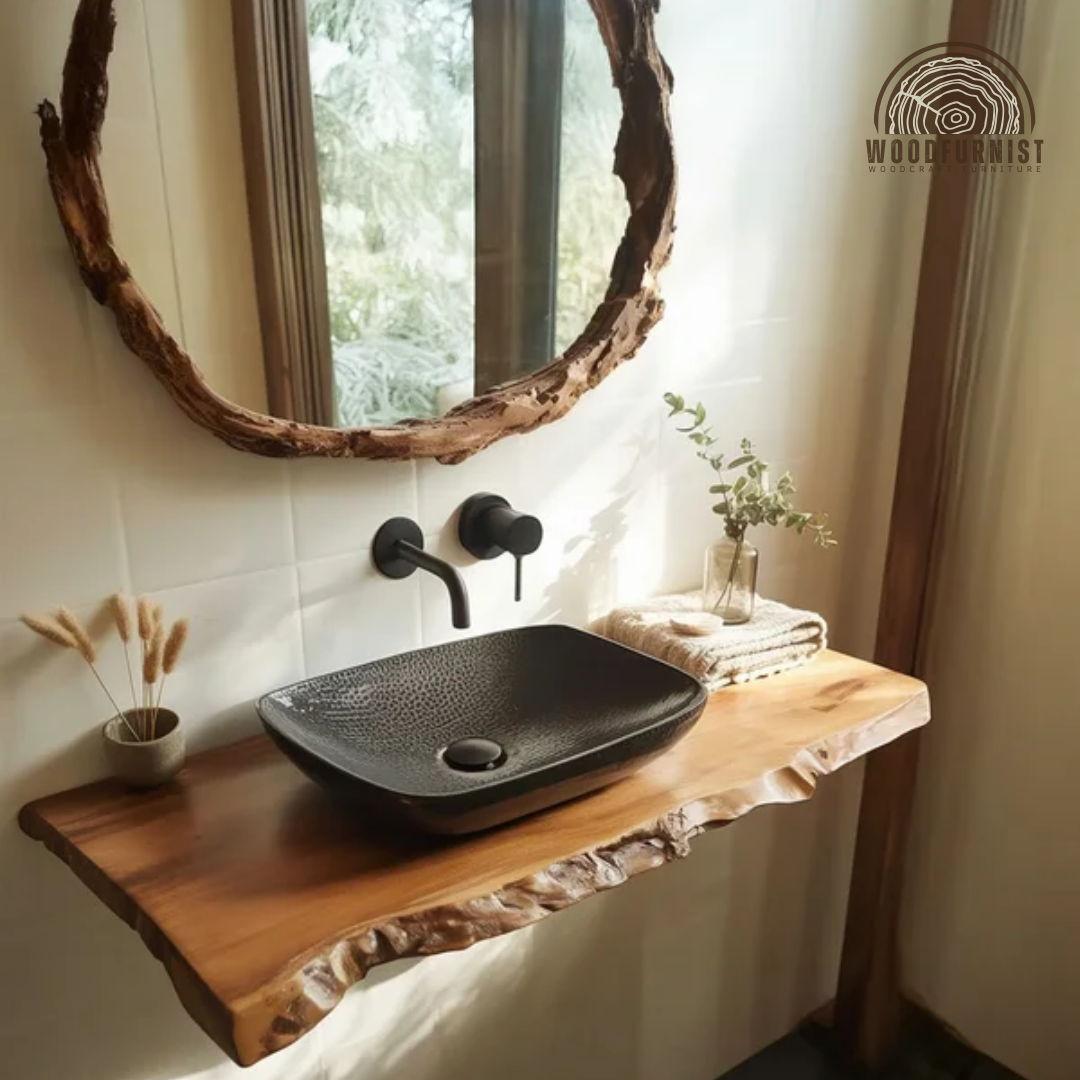 Minimalist Bathroom Vanity – Solid Wood Live Edge Floating Vanity for Small Bathrooms WFNED0179