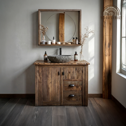 Rustic Wood Bathroom Vanity – Solid Wood Vanity with Sink for Farmhouse Bathroom