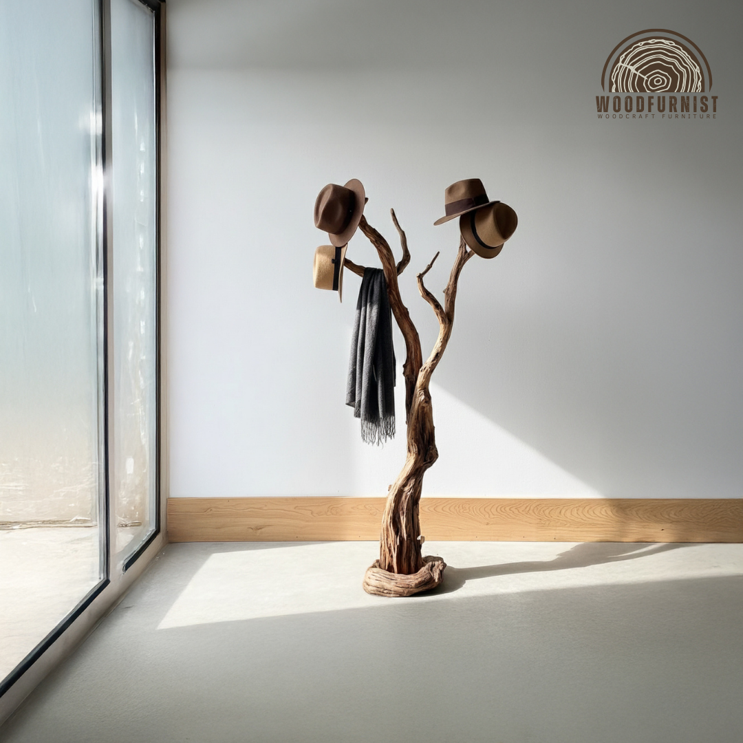 Handcrafted Wooden Tree Coat Rack – Natural Wood Standing Coat Hanger WFNVA0202