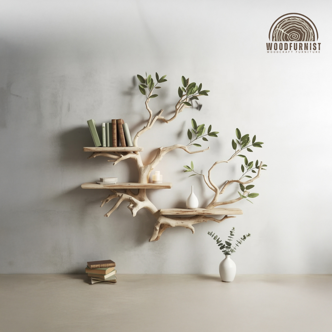 Sculptural Tree Branch Wall Shelf - Floating Driftwood Bookshelf
