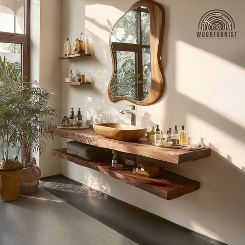 Natural Wood Floating Bathroom Vanity – Modern Organic Vanity Top for Luxury Bathrooms WFNED0157