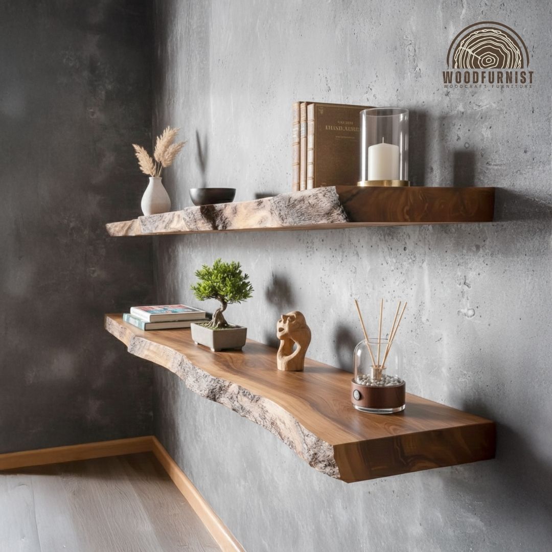 Rustic Wood Floating Shelves – Handmade Live Edge Wall Shelf Decor WFNVA0199