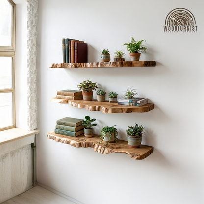 Solid Wood Floating Shelves – Handmade Live Edge Wall Shelves for Home Decor