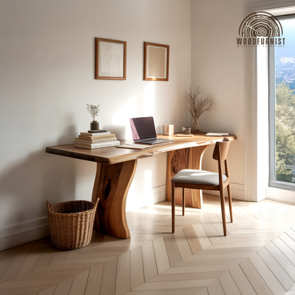 Sculptural Live Edge Solid Wood Desk – Functional Art for Modern Living