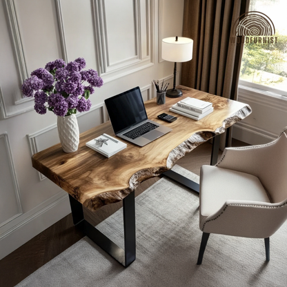 Modern Solid Wood Sculptural Live Edge Desk Table – Artistic River Edge Desig