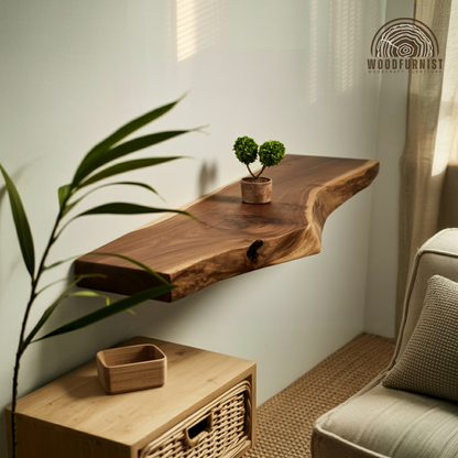 Solid Walnut Live Edge Shelf – Floating Wooden Wall Shelf – Handmade Rustic Modern Furniture WFNED0101