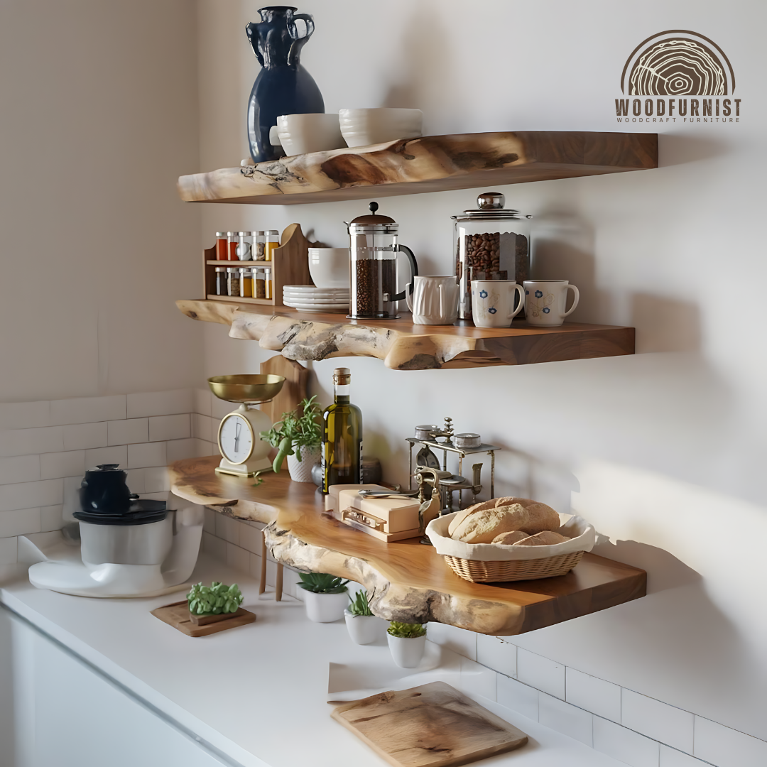 Rustic Floating Wood Shelves for Wall – Handmade Live Edge Storage & Display Shelf WFNED0155
