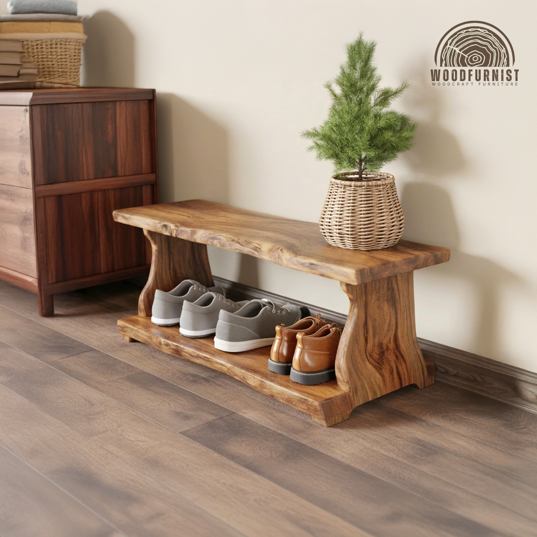 Solid Wood Entryway Bench – Minimalist Shoe Storage with Natural Warmth