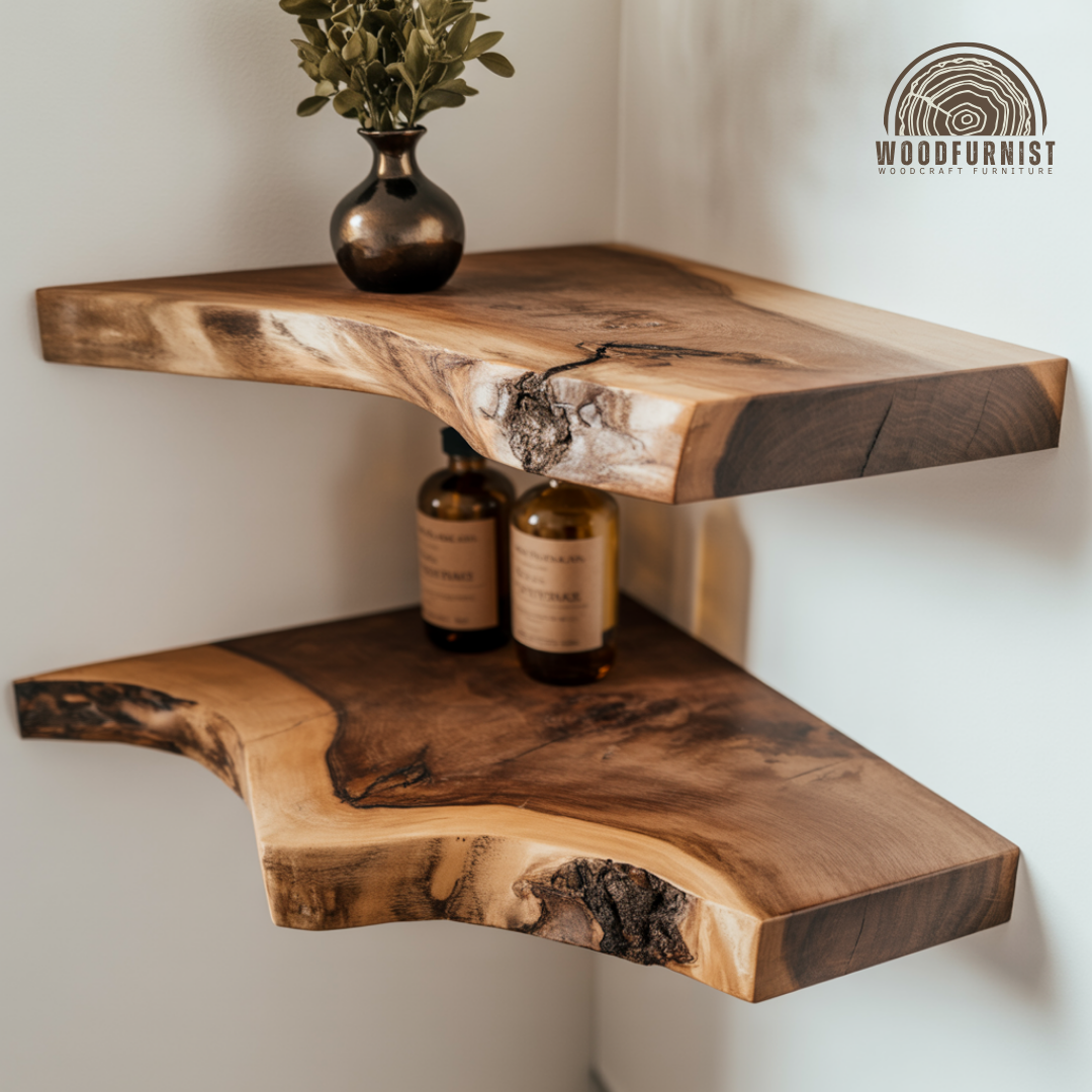 Corner Floating Wooden Shelf – Live Edge Solid Wood Corner Shelf for Bathroom, Kitchen & Home Decor WFNED0124