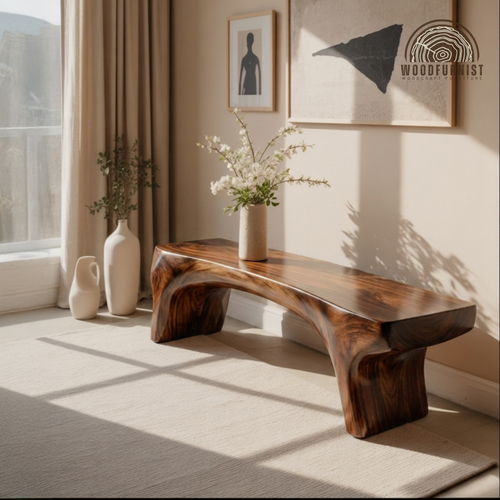 Live Edge Solid Wood Organic Bench - Handcrafted Natural Console Bench