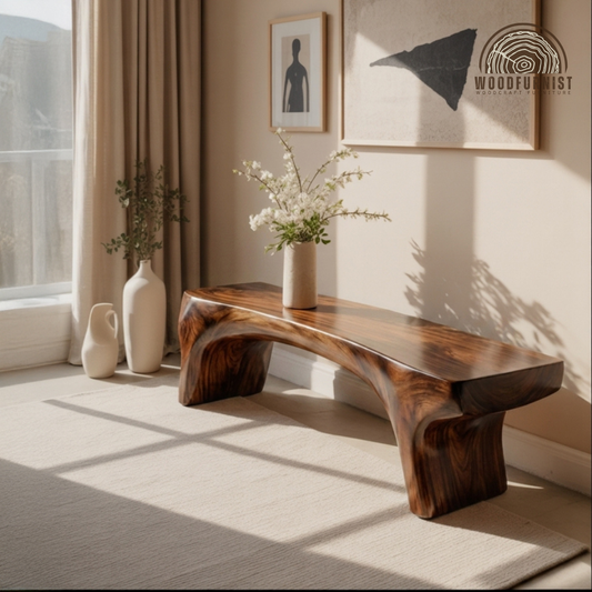 Live Edge Solid Wood Organic Bench - Handcrafted Natural Console Bench
