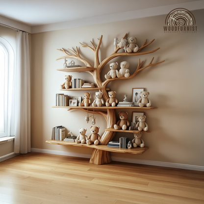 Handcrafted Tree Shaped Bookshelf Organic Wood Nursery Decor Baby Room Gift