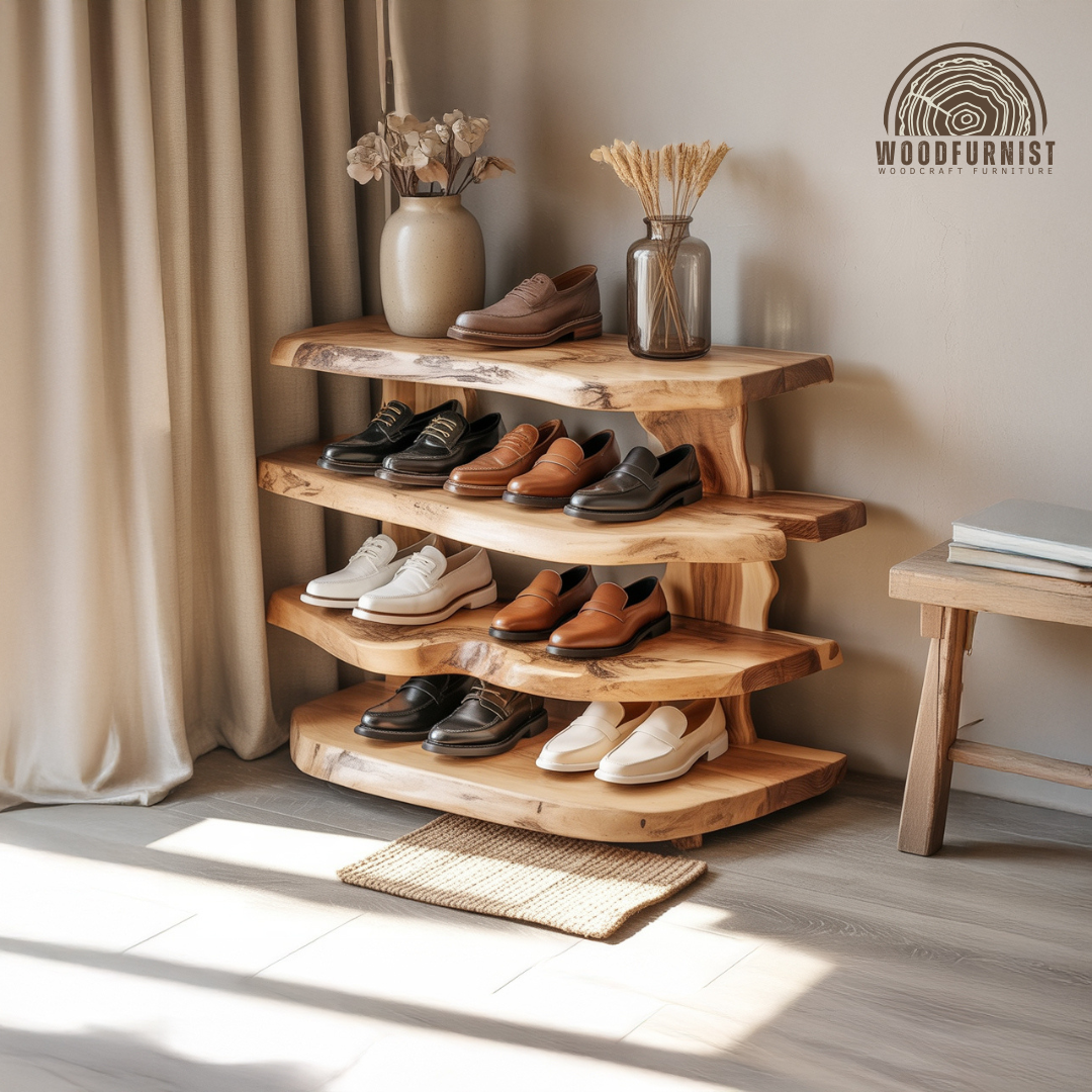 Live Edge Solid Wood Shoe Rack – Functional Storage with Natural Sculptural Beauty