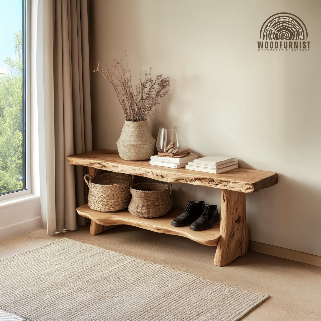 Live Edge Solid Wood  Entryway Bench Shoe
