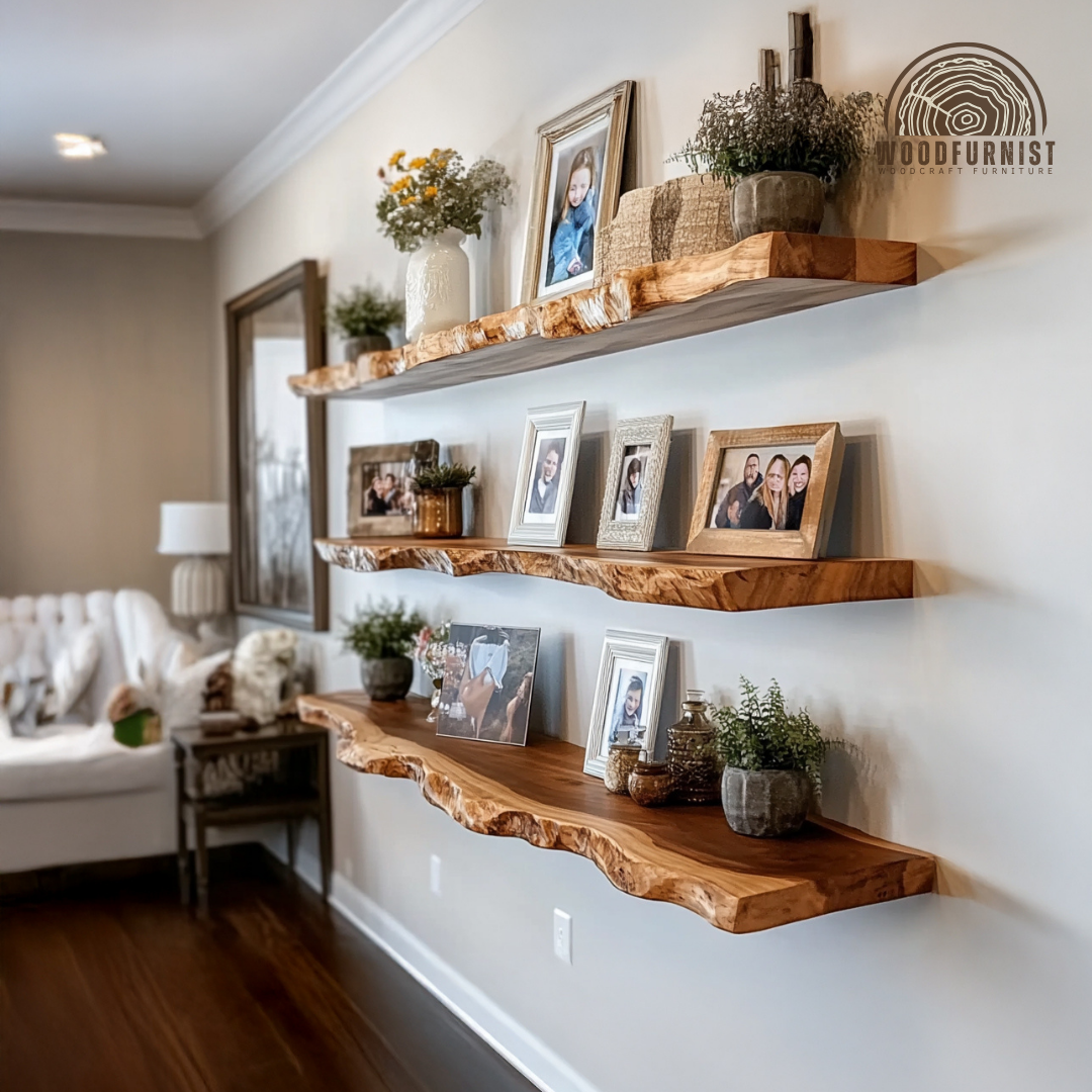 Live Edge Floating Shelves – Solid Wood Wall-Mounted Shelves for Rustic Home Decor WFNVA0022