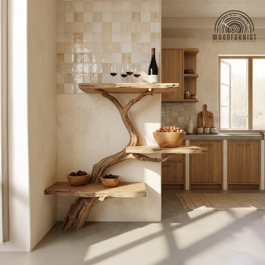 Handmade Tree Shelf – Solid Wood Wall Shelf for Kitchen & Living Room