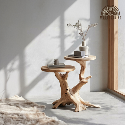 Natural Wood Root Side Table - Handcrafted Live Edge Accent & End Table WFNVA0182