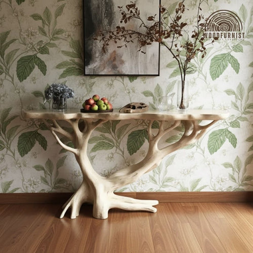 Sculptural Tree Trunk Console Table – Organic Solid Wood Art Furniture for Entryway & Living Room WFNED0188