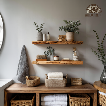 Live Edge Floating Shelves – Handmade Solid Wood Wall Shelves – Rustic Bathroom or Home Decor by Woodfurnist WFNED0116