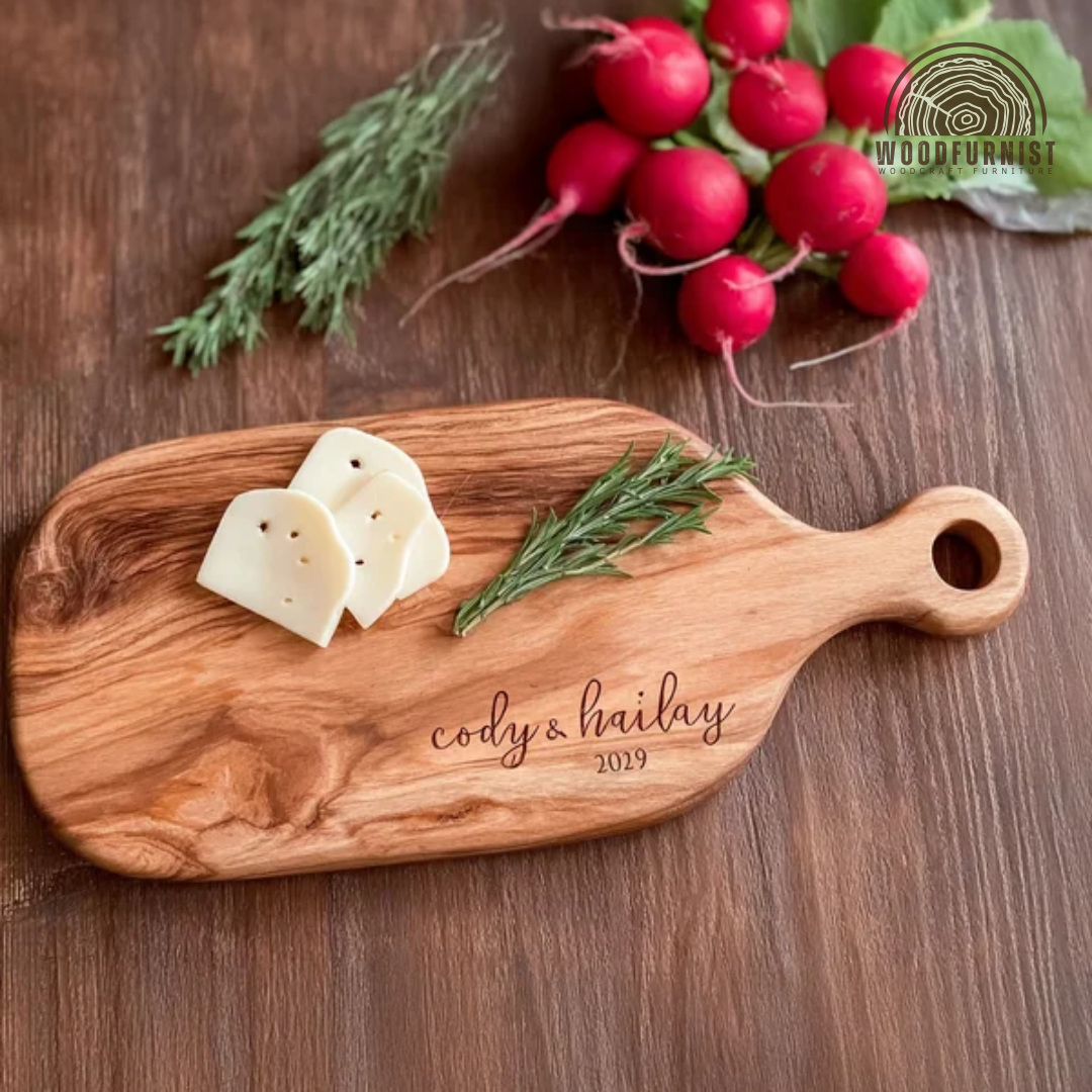 Hazelbury Live Edge Wood Cutting Board shown in full view, handcrafted from natural solid wood