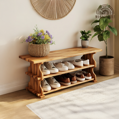 Solid Wood Shoe Bench – Functional Entryway Storage with Timeless Natural Warmth