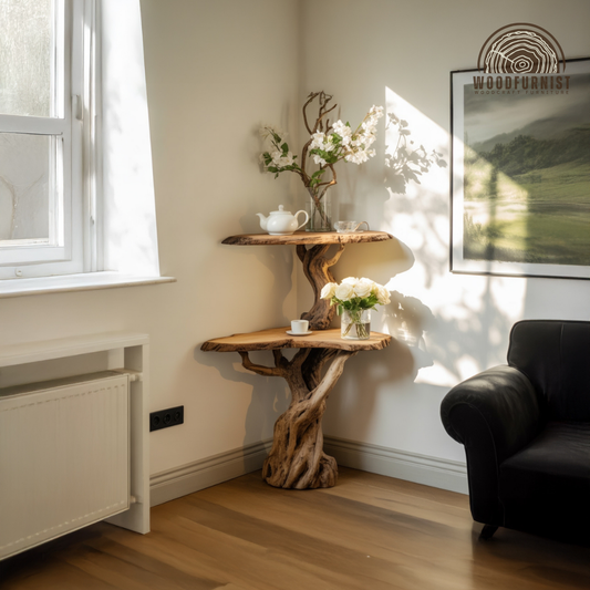 Live Edge Wood Console Table – Tree Base Console Table for Rustic Modern Home