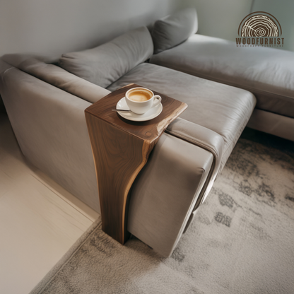 Sofa Arm Table – Natural Wood Couch Tray for Drinks, Coffee & Snacks