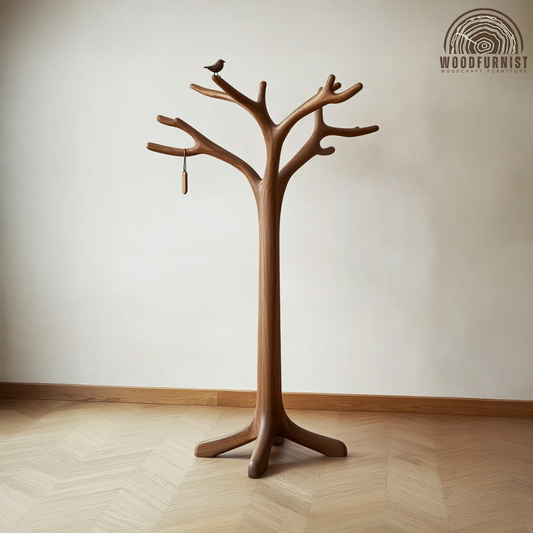 Handcrafted Tree Coat Rack Solid Wood Freestanding Coat Stand Sculptural Entryway Organizer