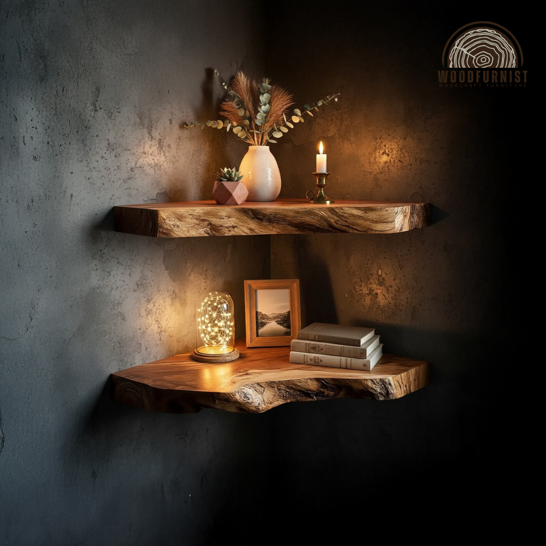Handcrafted Live Edge Floating Wood Shelf – Solid Wood Wall Shelf for Warm Home Decor WFNVA0200