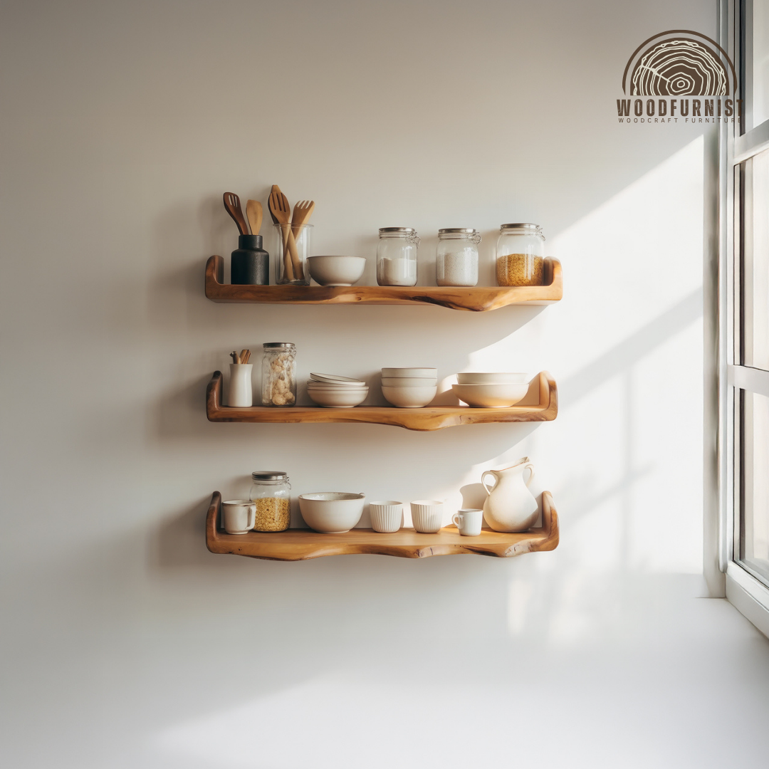Live Edge Kitchen Floating Shelves – Solid Wood Wall-Mounted Storage & Display Shelves WFNVA0021