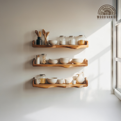 Live Edge Kitchen Floating Shelves – Solid Wood Wall-Mounted Storage & Display Shelves WFNVA0021