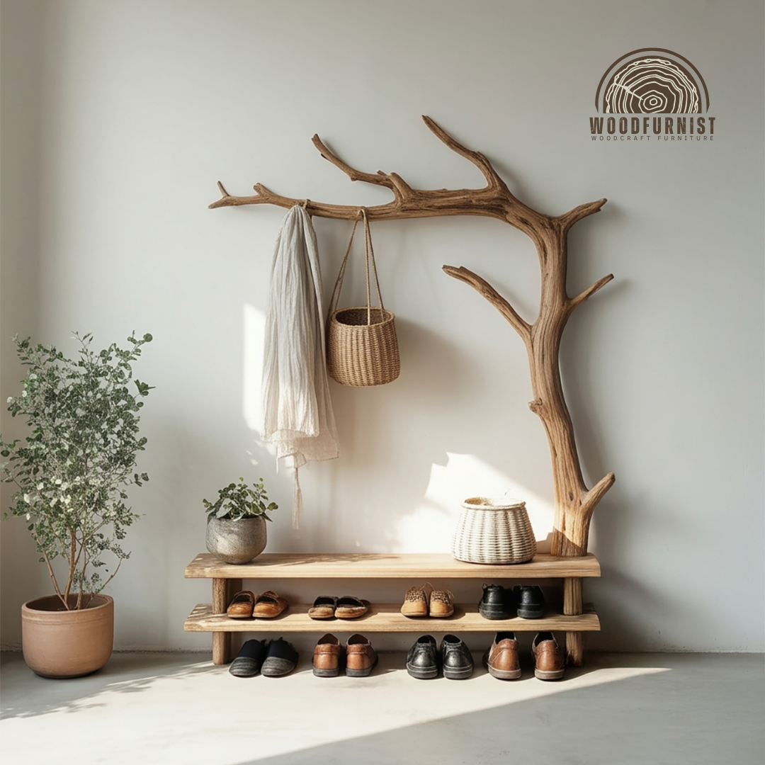 Solid Wood Coat Hanger Stand Coat Rack With Shelf Decorative Hooks