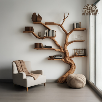 Organic Modern Tree Bookshelf Display - Unique Handcrafted Tree Shaped Library