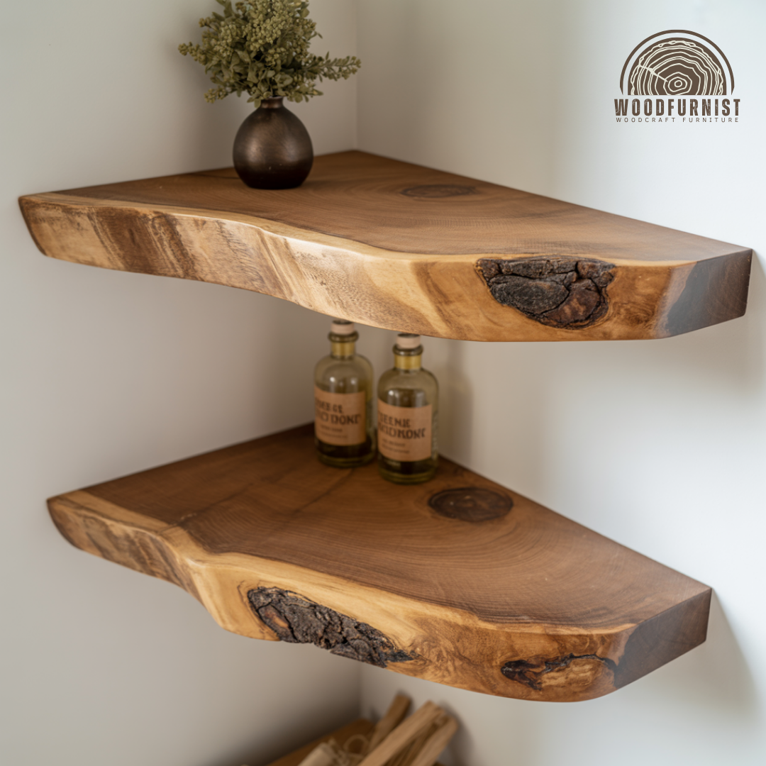 Handcrafted Rustic Corner Floating Wooden Shelf | Natural Live Edge Wall Shelf for Home Decor WFNED0105