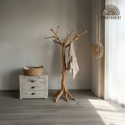 Solid Wood Tree Coat Rack – Handcrafted Standing Coat Hanger for Entryway WFNVA0203