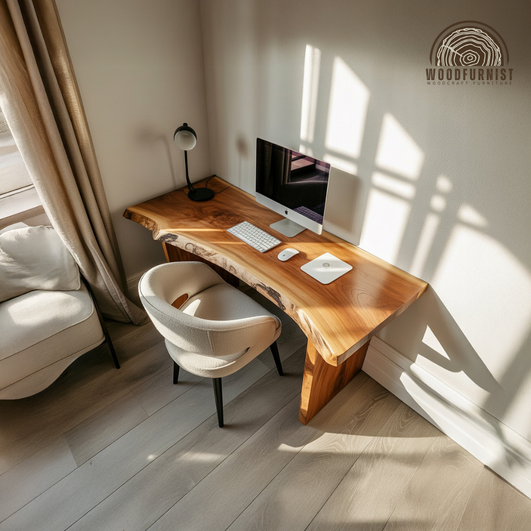 Live Edge Solid Wood Organic Desk – Sculptural Modern Corner Workspace