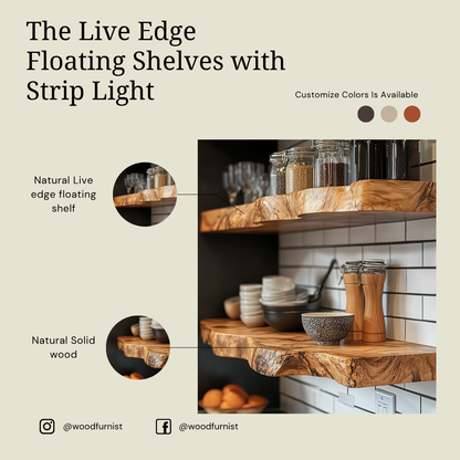 Rustic Live Edge Floating Shelves – Handmade Solid Wood Wall Shelves WFNED0030