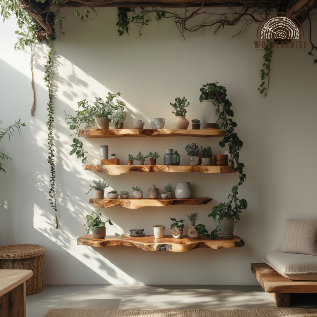 Live Edge Floating Shelves – Handmade Solid Wood Wall Shelves – Rustic Natural Home Decor by Woodfurnist WFNED0118