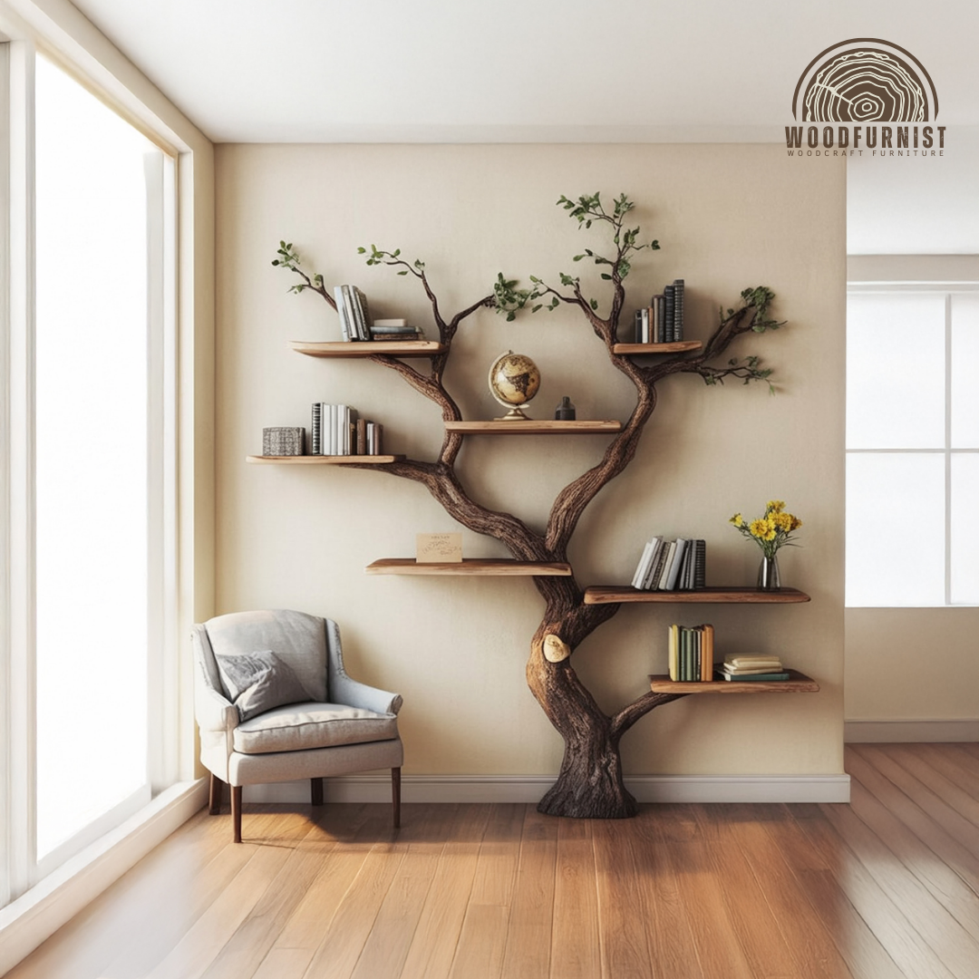 Standing Tree Bookshelf – Handmade Wooden Tree Shelf for Living Room & Home Decor WFNED0164