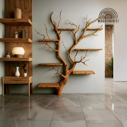 Artisan Tree Bookshelf – Sculptural Solid Wood Branch Shelf Unit