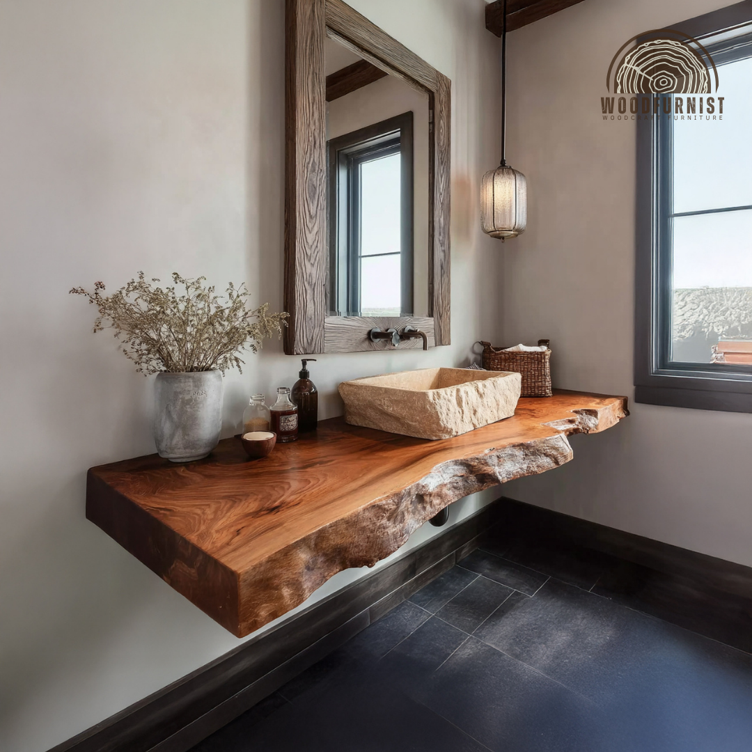 Live Edge Bathroom Vanity – Solid Wood Floating Sink Counter for Rustic Bathroom WFNVA0013