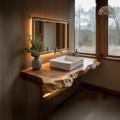 Live Edge Bathroom Vanity – Solid Wood Floating Sink Counter for Rustic Bathroom Design WFNVA0016