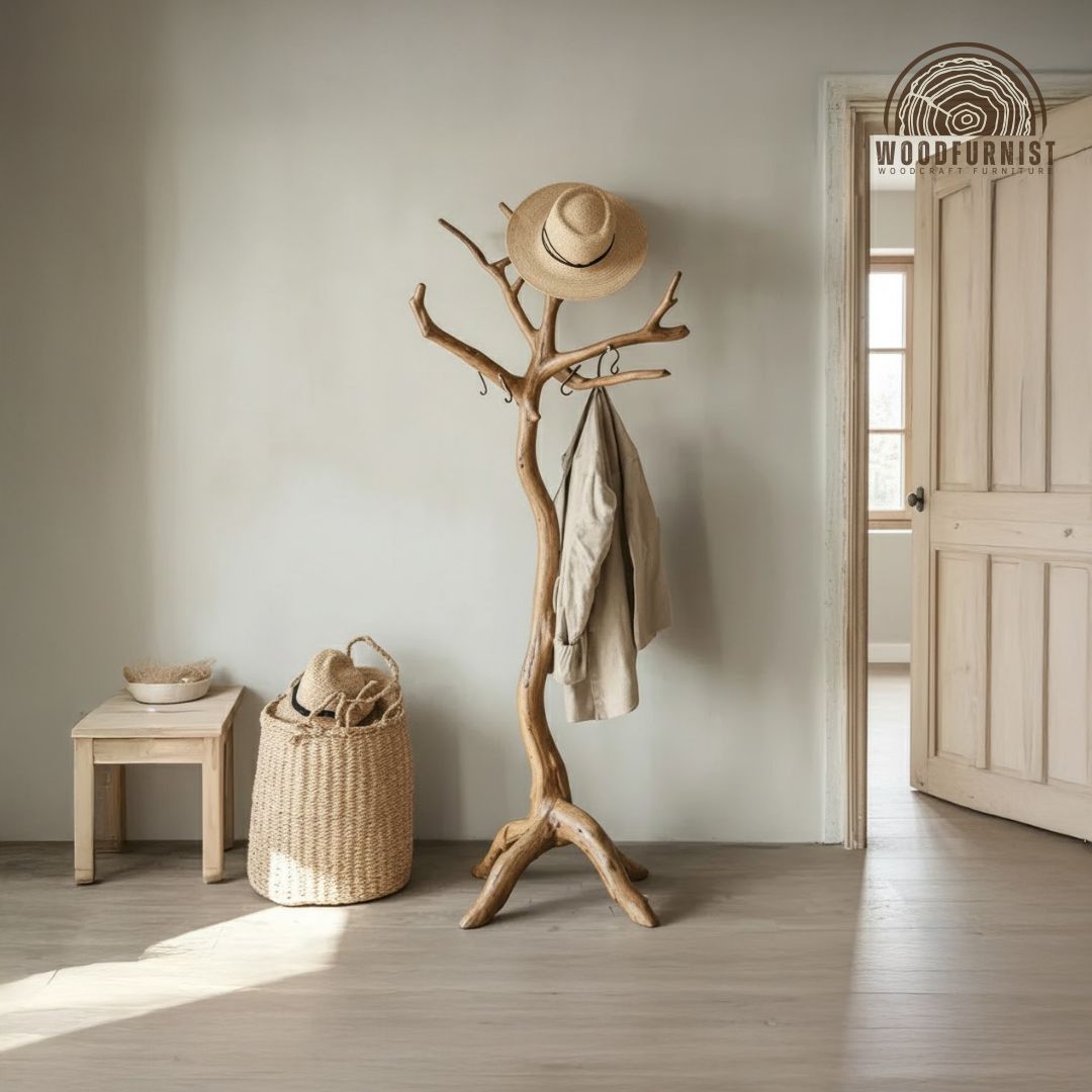Handcrafted Wooden Tree Coat Rack – Floor Standing Coat Hanger for Home Decor WFNVA0204