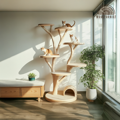 Natural Tree-Shaped Solid Wood Cat Tree – Elegant Cat Furniture