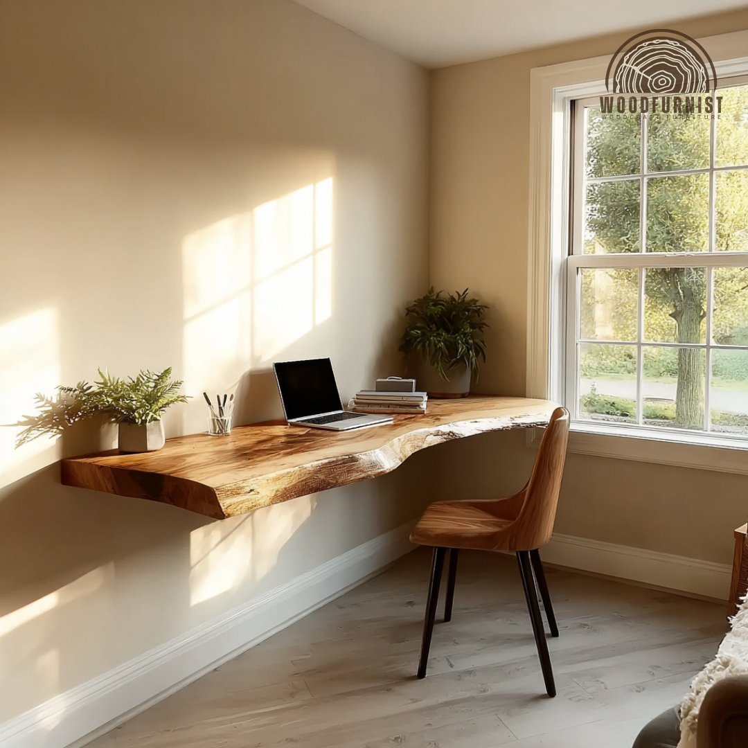 Floating Wood Desk – Handmade Live Edge Wall Desk for Modern Home Office WFNED0180