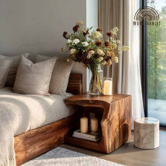 Solid Wood End Table – Modern Side Table for Living Room & Bedroom Decor