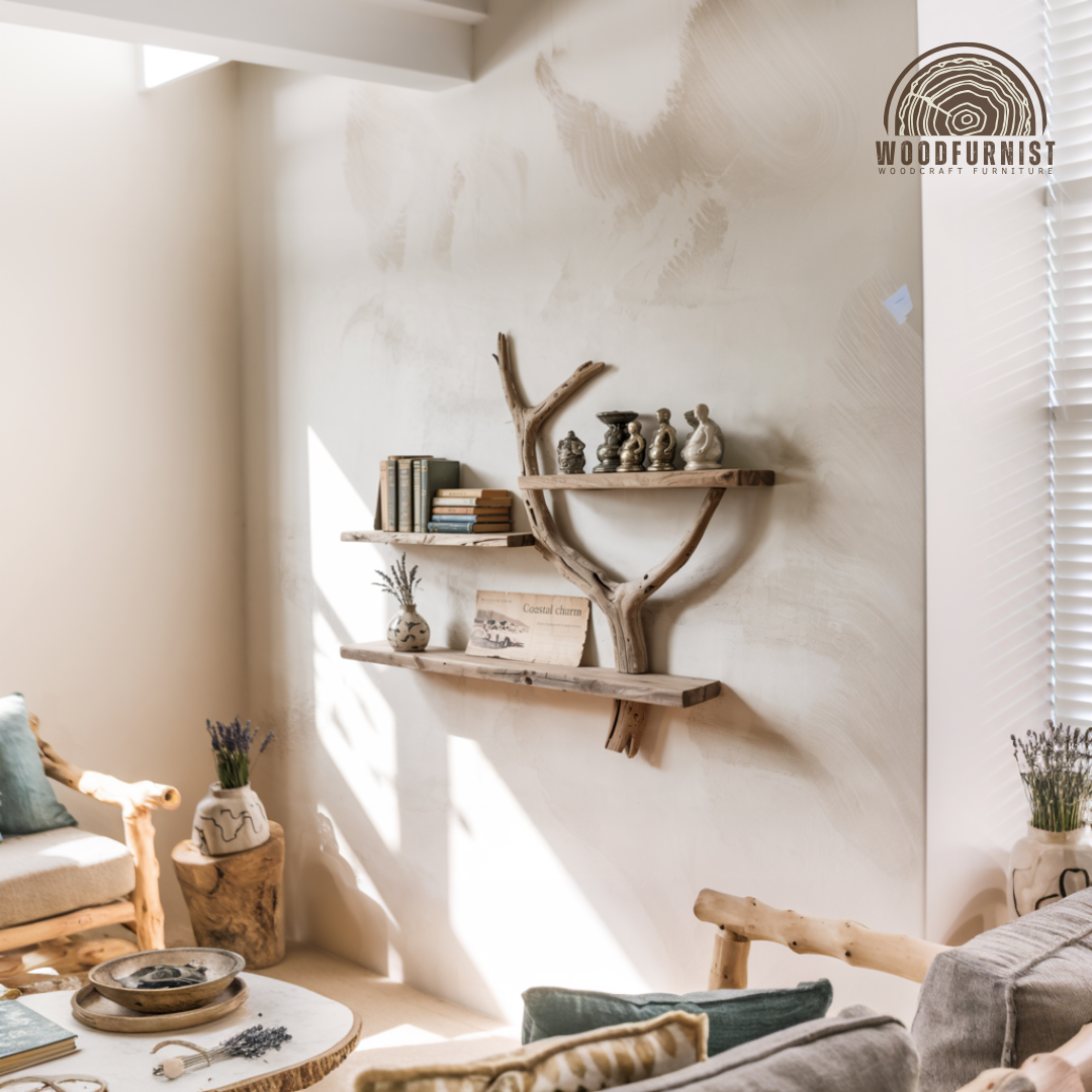 Rustic Driftwood Floating Shelf – Natural Branch Wall Decor – Handmade Wooden Furniture WFNED0113