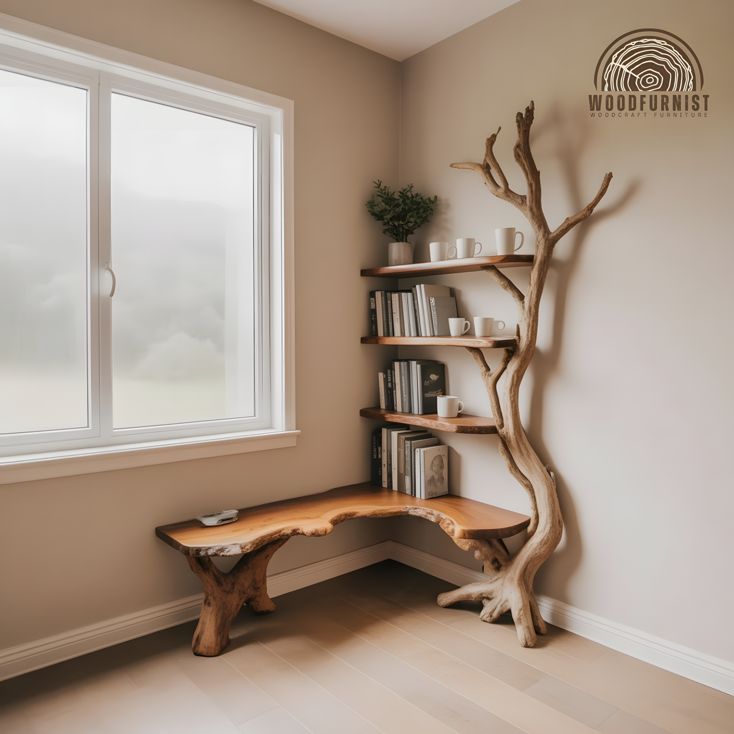 Tree Shelf Bench Combo – Wooden Kids Bookshelf with Seating for Cozy Corner